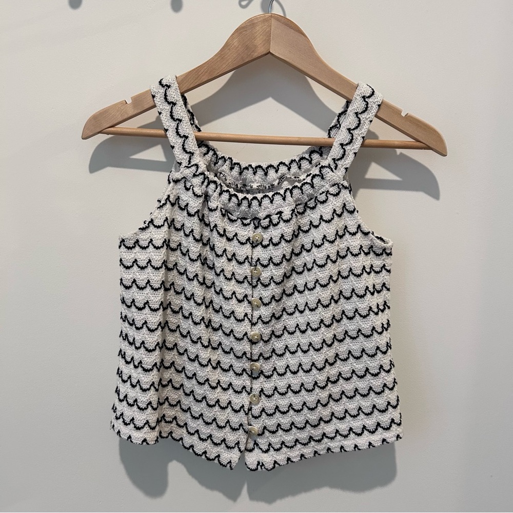 Madewell Black and White Textured Blouse